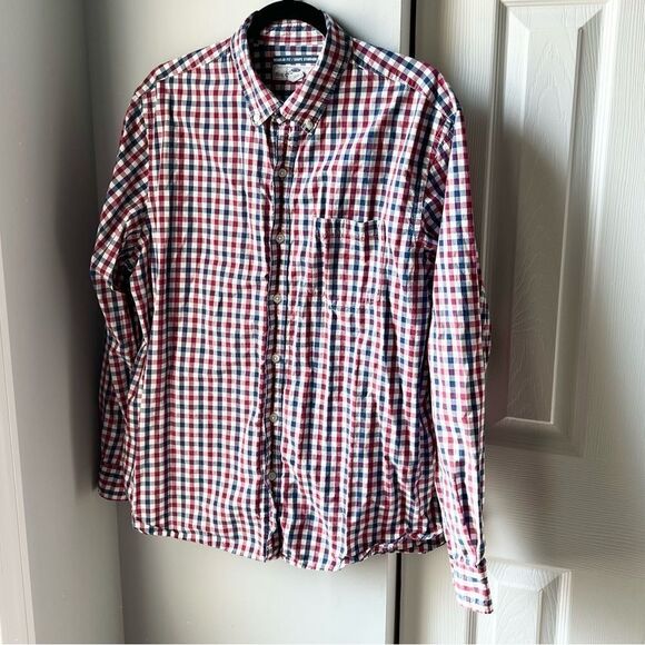 Old Navy Navy Maroon Checkered Classic Regular Fit Buttondown Dress Shirt - XL - Picture 1 of 5